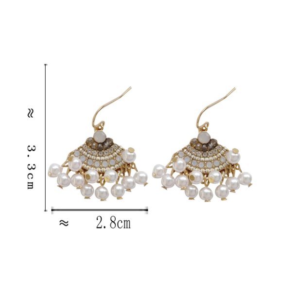 💕last one Charms Faux Pearl Fan  Earrings - Picture 5 of 7